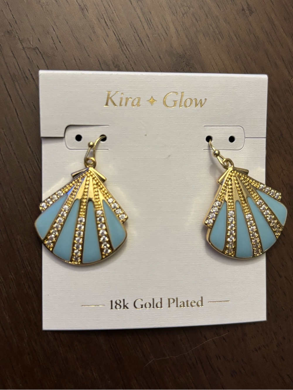 GLO jeans Gold-Tone Shell Drop Earrings with Light Blue Enamel